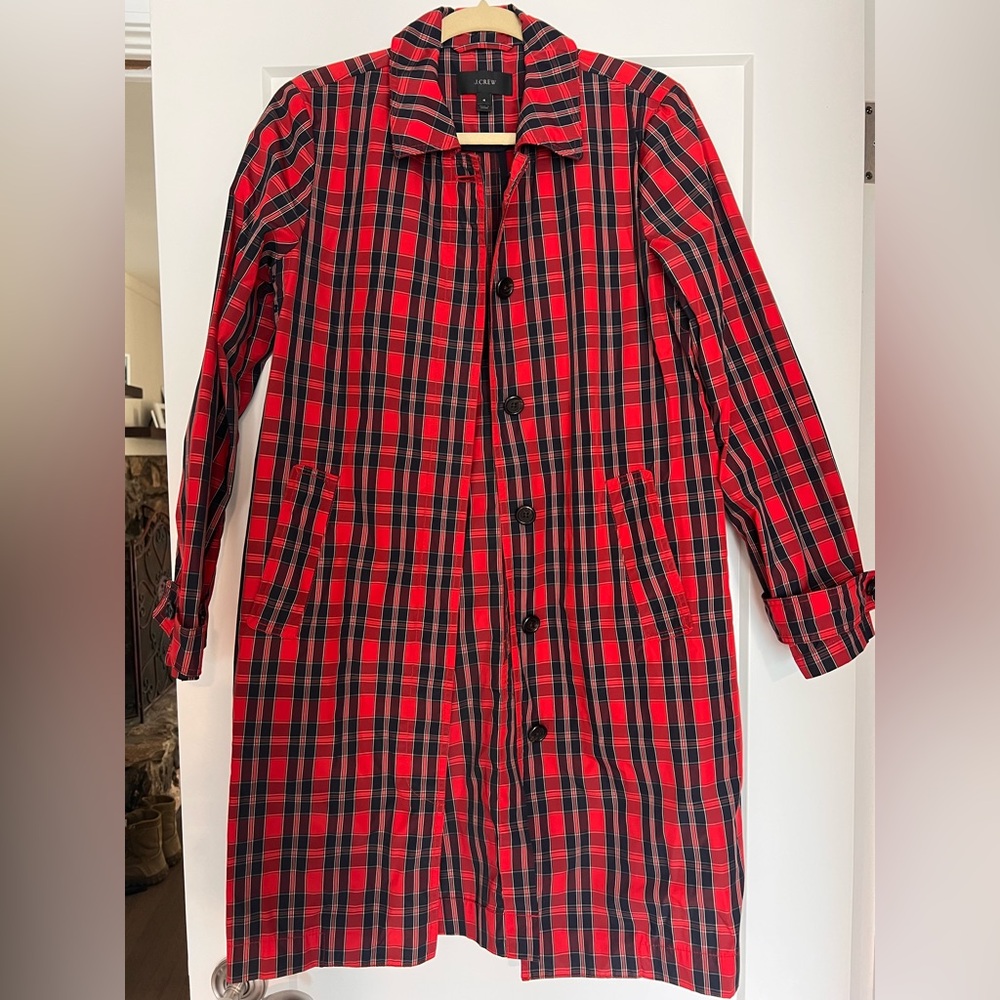 J. Crew Plaid Raincoat - Red and Black